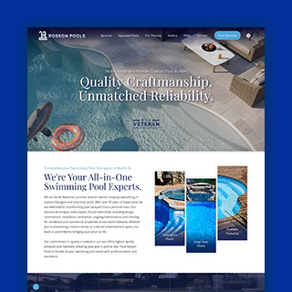Pool builder website design project for Rosson Pools North Alabama homepage preview